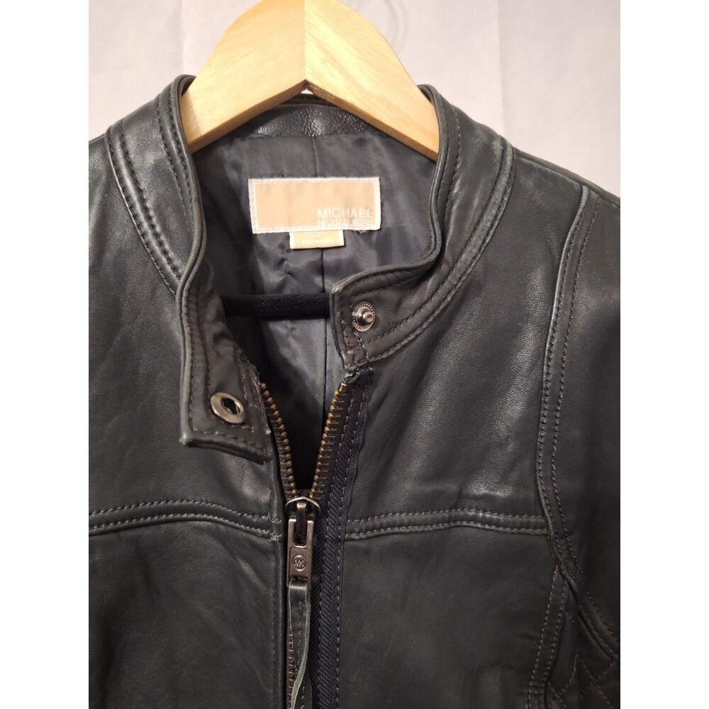 Michael Kors Women's Black Genuine Leather Moto Biker Jacket Large Zip Pockets - Picture 12 of 13